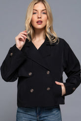 Black Double Breasted Short Trench Jacket Simmer & Fay